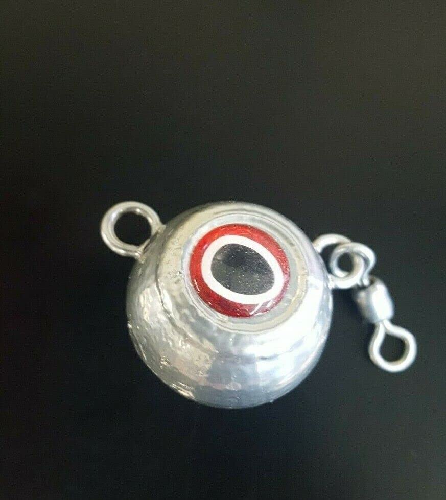 5 "Fluke" Ball Halibut Flounder Sinker Lure 1/0 Rosco Swivel-Powder Paint Chrome 3 oz