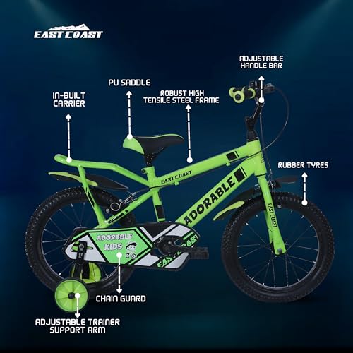 Image of EAST COAST Adorable 16T Cycle for Kids 4 to 8 Years- Dual Bicycle for Kids 95% Pre-Assembled (Apple Green), 17 Inches
