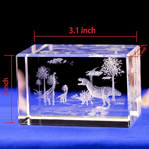 Jaswass 3D Laser Etched Crystal Sculpture Dinosaur Statue 2x2x3.14 Inch with Gift Box for Home Decoration Holiday Party Office Decoration Craft Gift Children Gift