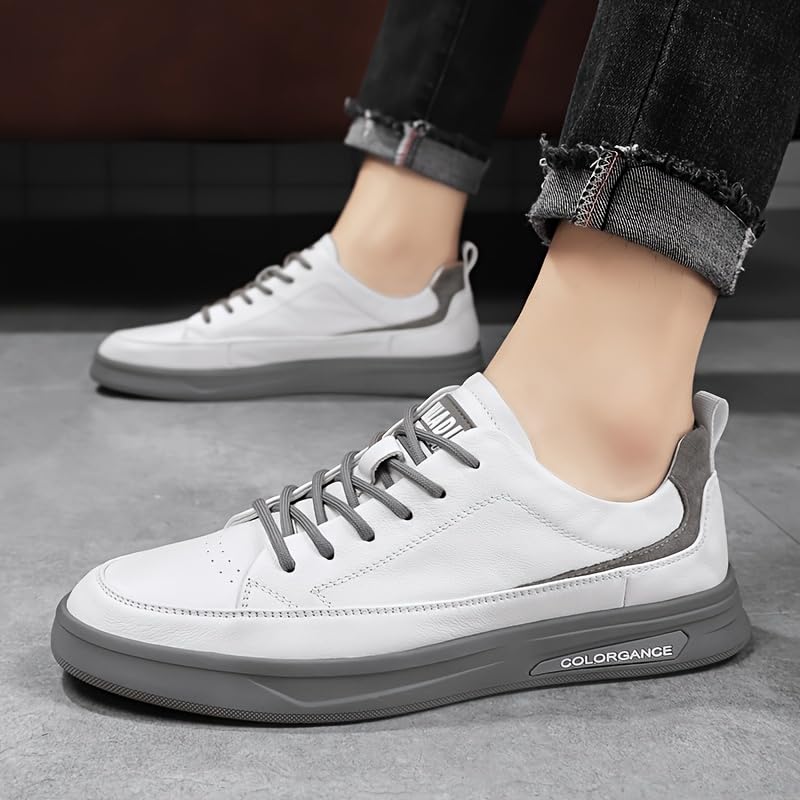 Men's Waterproof Faux Sneakers - Casual & Sporty White Shoes with Lace-Up Closure, Rubber Sole for All Seasons3