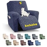 YEMYHOM Recliner Chair Cover, Stretch Recliner Slipcover for 1 Seater, Geometric Jacquard Reclining Couch Cover Furniture Protector for Pets & Kids, Navy