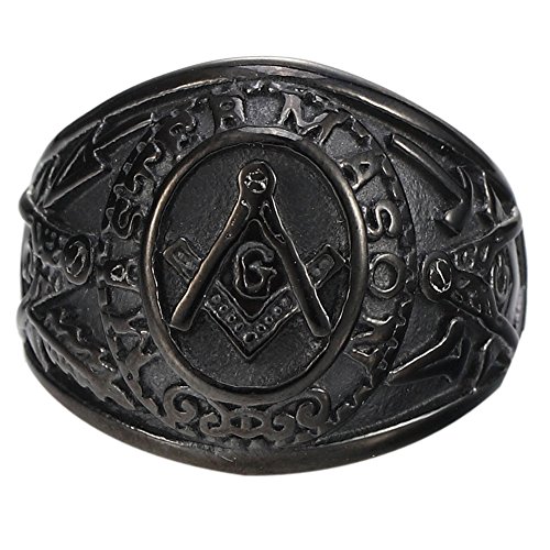 Mokiss Mens Black Plated Stainless Steel Mason Masonic Freemason Ring Band #TOP1