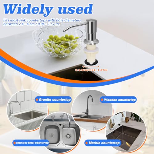 LELE LIFE Seifenspender für Küchenspüle, mit 1,2 m Verlängerungsrohr-Set, 304 Edelstahl, eingebaute Spülseifenspenderpumpe (gebürstetes Nickel)