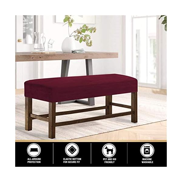 PPOIU Velvet Spandex Bench Covers for Dining Room - Soft Thick Velvet Bench Slipcover Bed Bench Cover Removable Washable Bench Seat Protector for Living Room, Kitchen, Bedroom (Wine red,Large) - Image 4