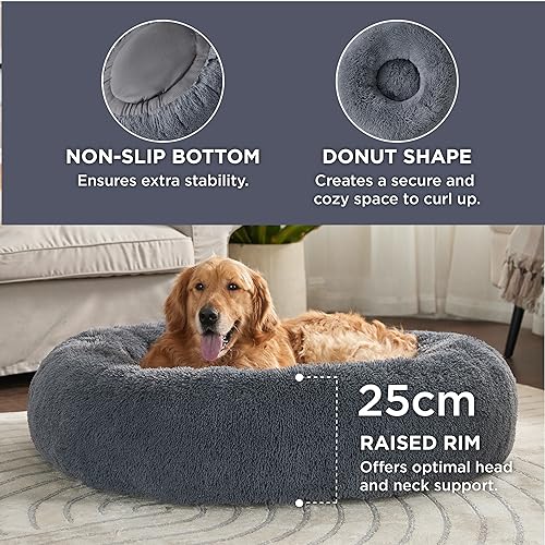 Bedsure Hundebett grosse Hunde donut - Ø 115 cm Hundekorb XXL für große Hunde, Hundekissen flauschig rund Kuschelbett waschbar, dunkelgrau