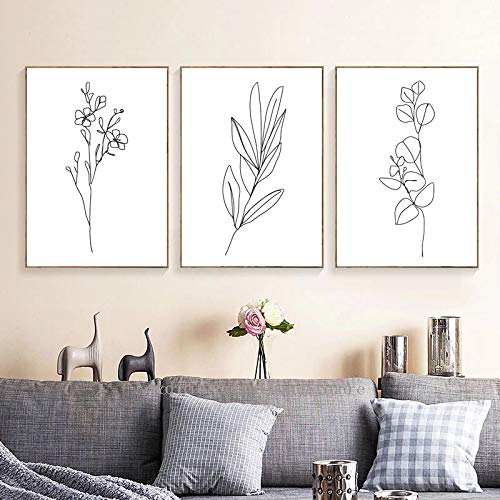 Poster botanique noir et blanc pour créer un salon zen et design avec 3 toiles murales