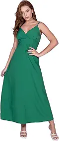 Vestido Longo para Festa com laço, Decote V com Alças Finas, Corte Fluido, Disponível em Azul Royal, Verde Esmeralda e Vermelho VES-001