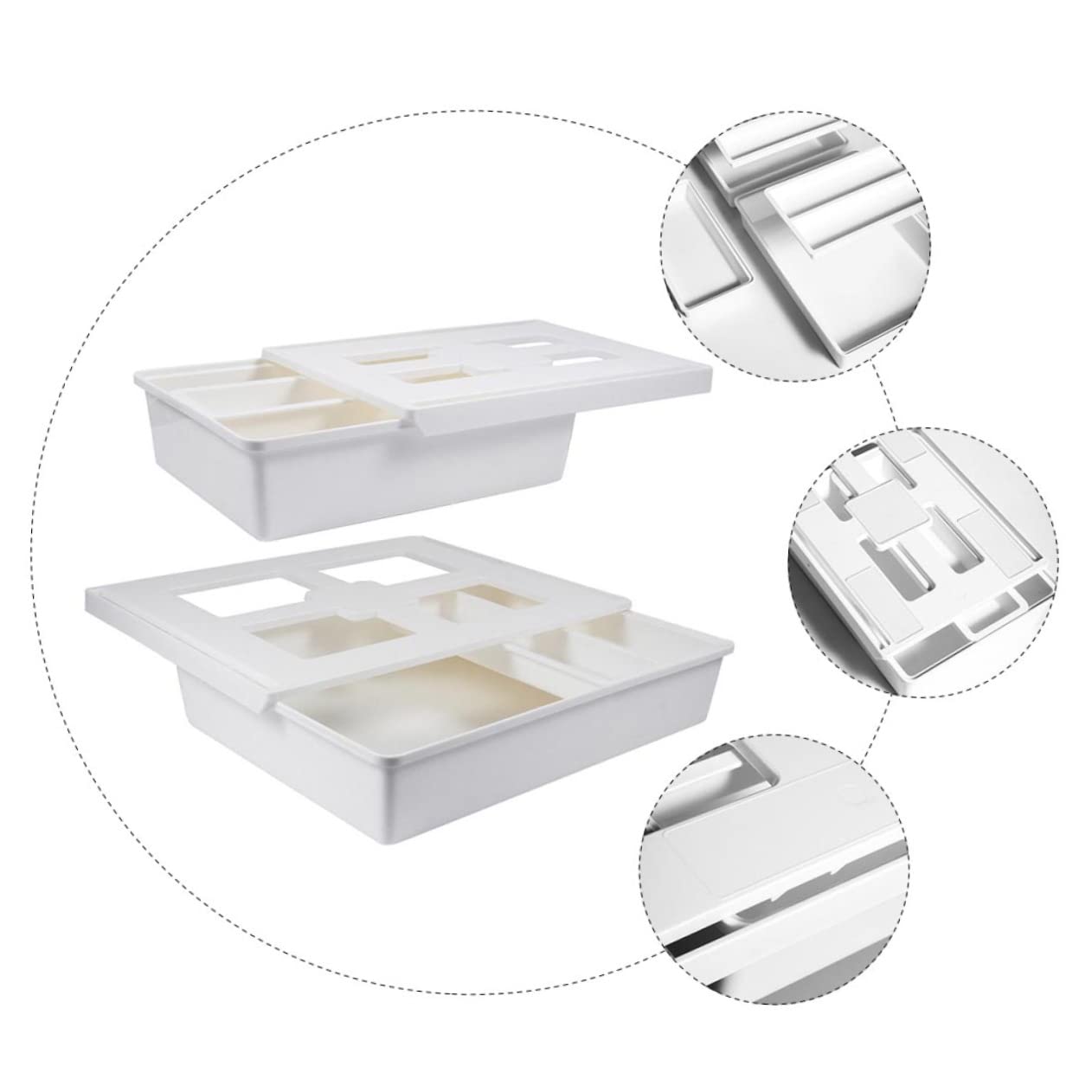 Homoyoyo 2 Cajas Organizadoras de Color Blanco para Debajo del Escritorio Diseño de Cajón, Material Abs y Pp Resistente, Capacidad para Bolígrafos y Pequeños Objetos, Ideales para Oficina