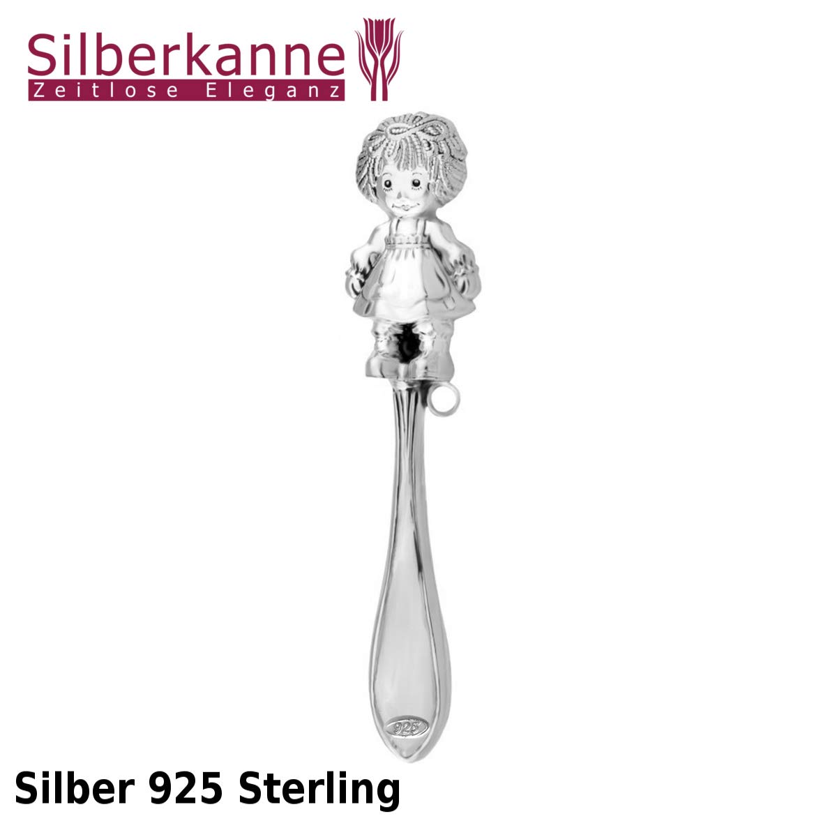 Babyrassel Silber 925 Sterling für Mädchen – Echt-Silber Rassel 14 cm – Hochwertige Verarbeitung inkl. Geschenkbox