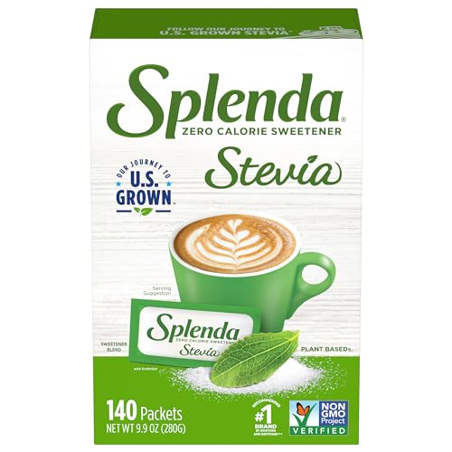 Image of SPLENDA Stevia Zero Calorie Sweetener, Plant Based Sugar Substitute Granulated Powder, Single Serve Packets, 140 Count