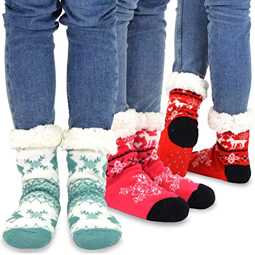 Teehee Soft Premium Thermal Double Layer Crew Socks for Women and Men 3-Pack (9-11, Deer-B)
