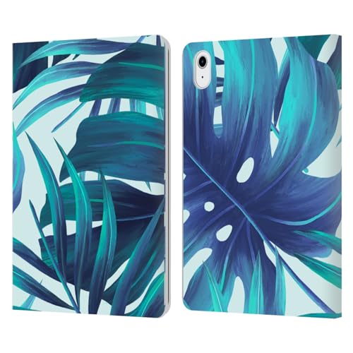 Carcasa de Cuero Haroulita Azul Hojas 2 para Apple iPad Air 2020 2022 Funda Libro