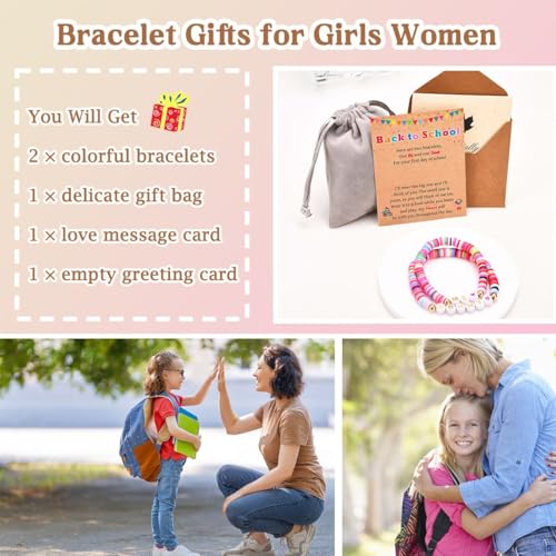 Image of First Day of School Kindergarten Preschool Gifts for Girls, Mommy and Me Matching Bracelets Set, Back to School Gifts for Daughter from Mom