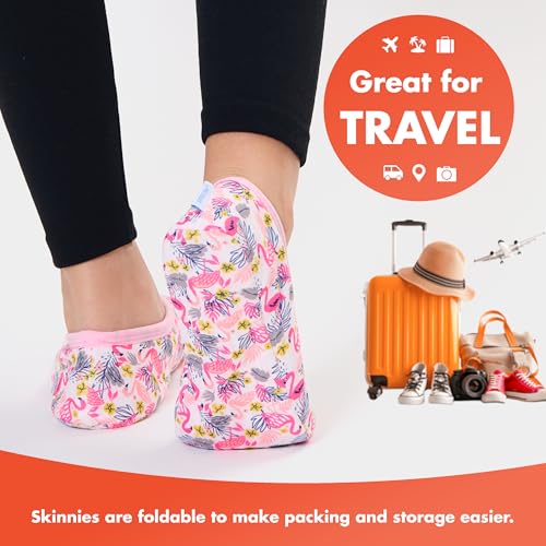 Image of Snoozies Skinnies Animal Womens slipper socks Non-Slip Lightweight Soft Sherpa Lining Foldable Travel