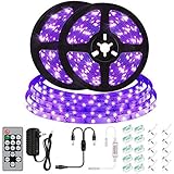 UV Black Light Strip Kit, SANCYN 33ft LED 600 Units Lamp Beads with Remote Control, 12V Flexible Blacklight Fixtures, 10m LED Ribbon for Indoor Home Bedroom Decoration Fluorescent Dance Party