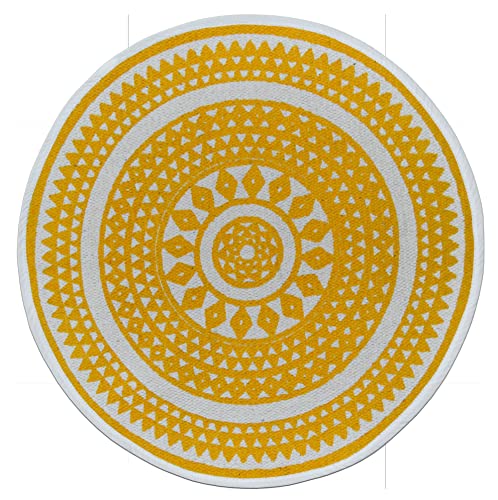 Handwoven Cotton Printed Rug for Home Size - 60 cm Diameter - Rou...