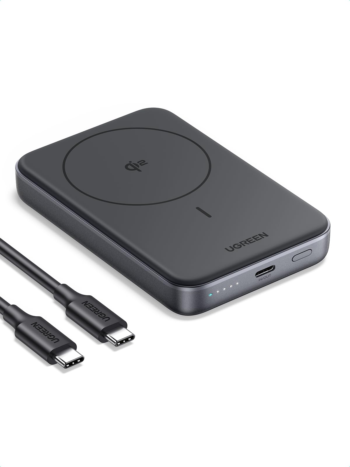 UGREEN Qi2 Wireless Power Bank 10000mAh Qi2 Certified 15W Fast Charging Magnetic Portable Charger PD30W MagSafe-Compatible Battery Pack Phone Charger Compatible with iPhone 17/16/15/14/13/12 Series