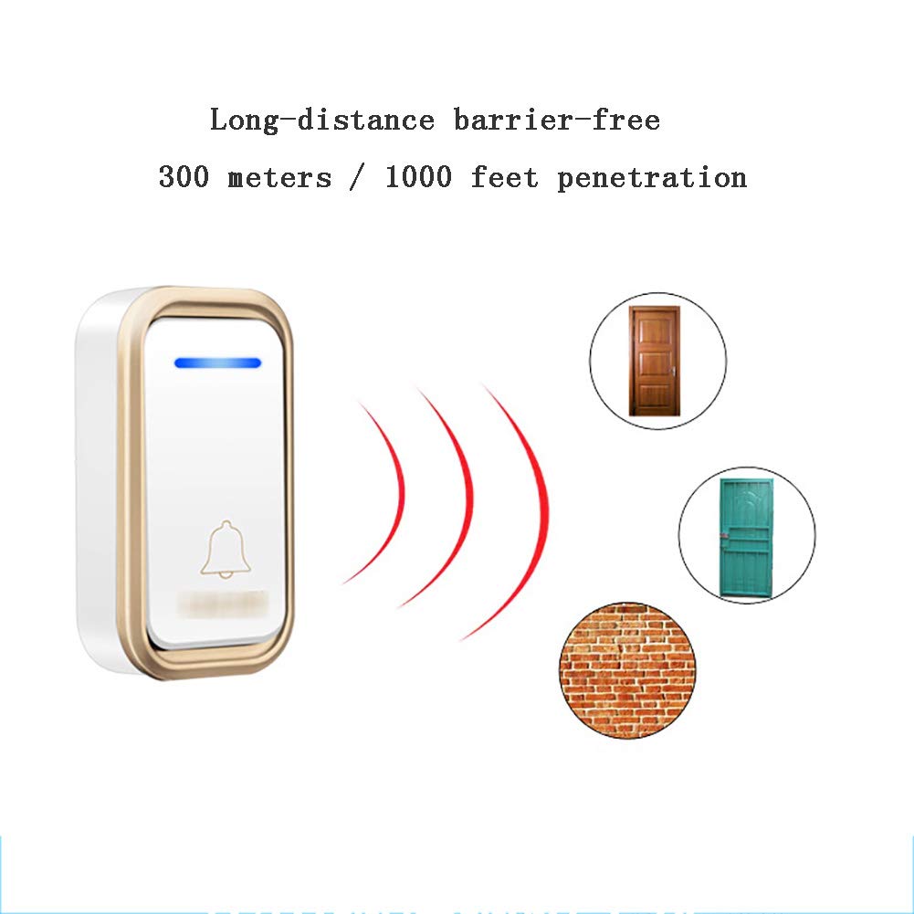Sonnette de Porte sans Fil enfichable, Sonnette Intelligente étanche Longue Distance avec 38 Tons, portée de 300 m/1 000 pi, 3 Niveaux de Volume, 1(2