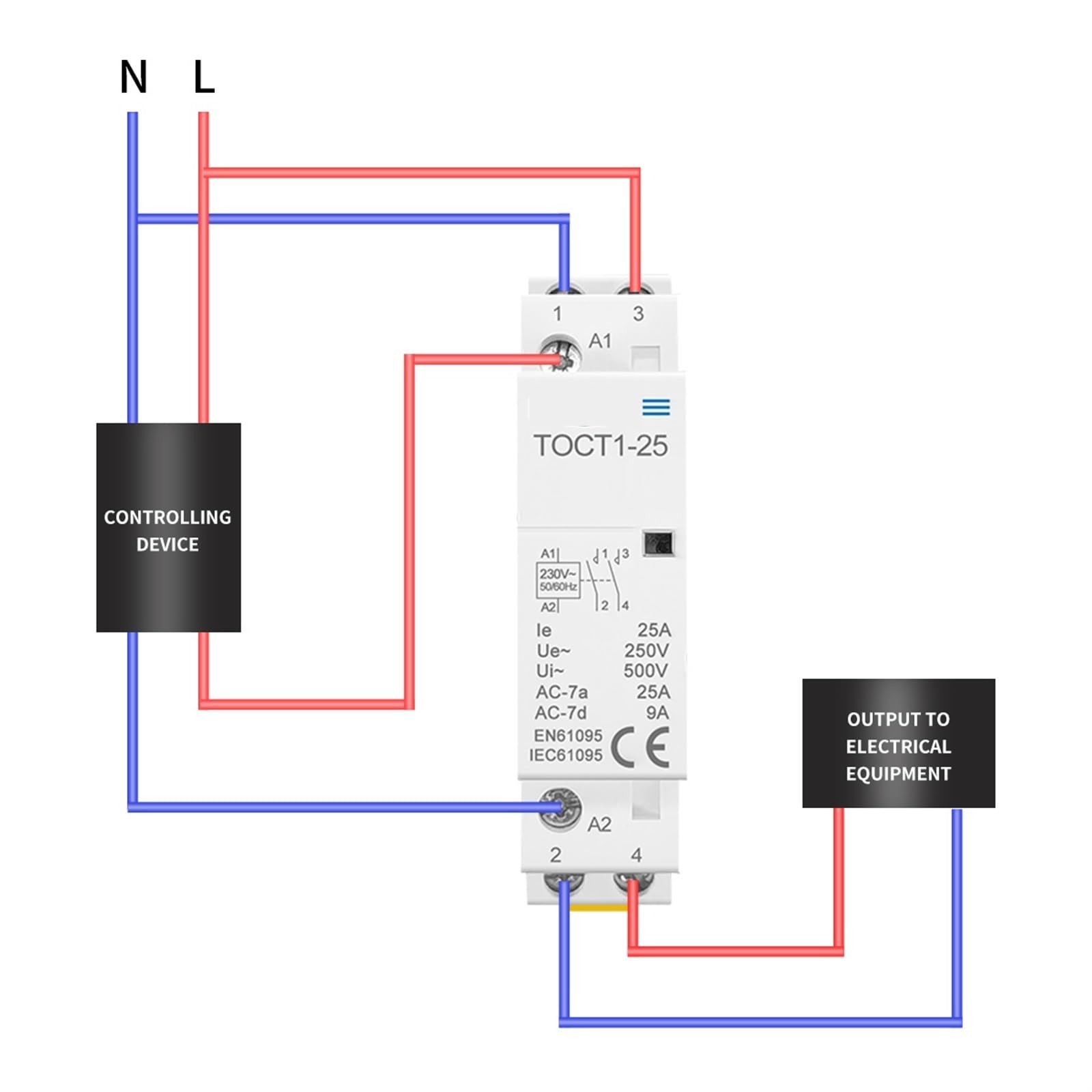 Stycznik modułowy AC do użytku domowego, 2P, 25A, 220V/230V, 50/60Hz, do szyny DIN, 110V, 230V, 24V, NA/NC, 1 szt. (24 V, 1 szt.)
