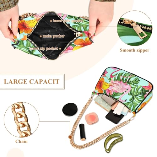 Zipper Small Hobo Purse Tropical Pink Flamingos Designer Handbags Women Print Shoulder Purses with Chain Strap4