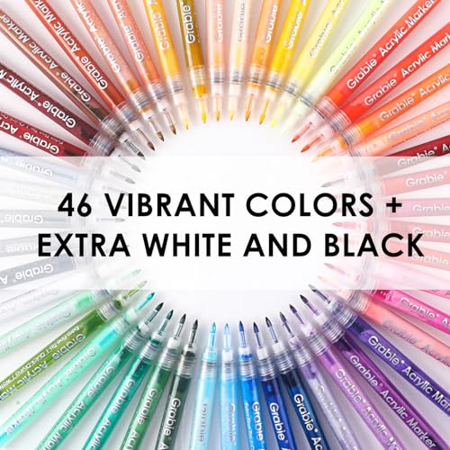 Image of Grabie Acrylic Paint Pens Markers, Pack of 48 Colors, 0.7 mm, Extra Fine Tip Drawing Markers, Premium Paint Pens for Painting on Various Surface, Art Supplies