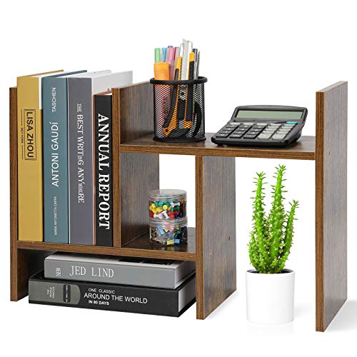 Hossejoy Bibliothèque de bureau et organiseur, étagère de bureau réglable en bois, petite bibliothèque de comptoir, support d'affichage de style libre, étagère peu encombrante pour la maison et le – vue 9