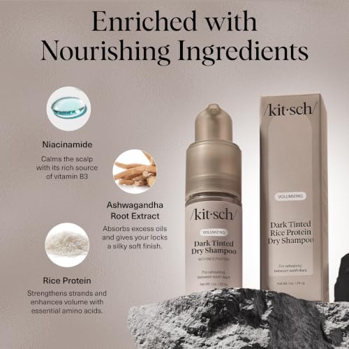 Kitsch Volumizing Rice Protein Dry Shampoo Powder Pump - Dark Tinted, 1oz | Absorbs Oil, Non-Greasy, Great For Dark Hair Color – Travel Size Dry Hair Shampoo for Women & Men, No White Cast - image 3
