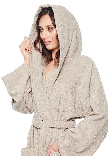 Arus Peignoir Femme 100% Coton Éponge, Mollet, latte, L-XL – vue 4