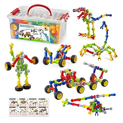 170 Pcs Building Toys for Kids Ages 4-8 with Toy Box Storage, Idea Guide, Building Blocks STEM Toys for 3 4 5 6 7 8 9 Year Old Creative Kids Activity, Christmas Birthday Gifts for Boys Girls