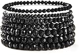 Fussinatioanry Bohemian Beaded Bracelet Set for Women, Stretchy Stackable Beaded Bracelets, Seed Bead Anklet & Wrist Bracelet, Handmade Jewelry for Summer Festival Beach Party-Black