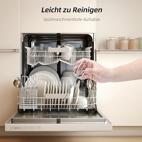 Foto von Aigostar Handmixer Elektrischer, 400 W Ultra Power Mixer Handrührer mit 1 Aufbewahrungshalterung, 5 Geschwindigkeiten, Turbo Boost, 2 Schneebesen und 2 Knethaken, für Eier, Teig, Kuchen.Adela