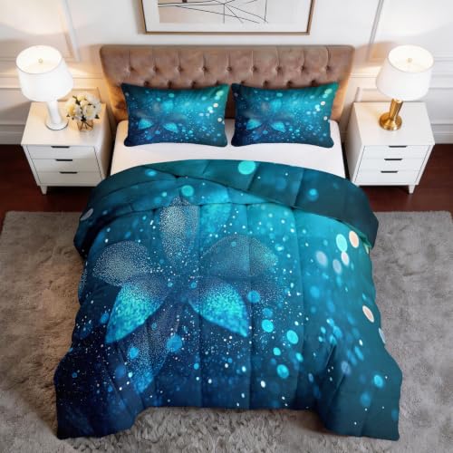 Generisch Edredón azul oscuro para las 4 estaciones, 135 x 200 cm, reversible, suave para todo el año, con puntos botánicos, sin funda, lavable, con funda de almohada