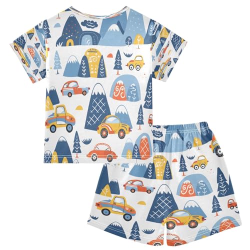 senya Short Sleeve Pajamas Sets Summer Cotton Sleepwear Cars and Mountains2
