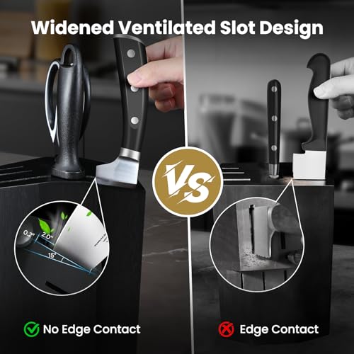 Image of CoquusAid Knife Set, Upgrade 15 Pcs Knife Block Set with Widened Ventilated Slot, German Stainless Steel Kitchen Knives Set with Sharpener, Professional Chef Knives Set, Full Tang Ergonomic Handle