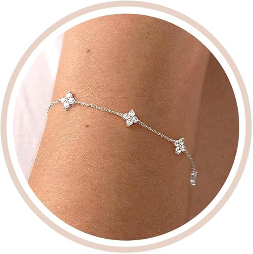 Dainty Silver Gold Bracelets for Women Trendy Non Tarnish 14K Gold Plated Cute Clover Bracelet Stackable Daisy Cubic Zirconia Diamond Charm Bracelet Stack Waterproof Jewelry Gifts