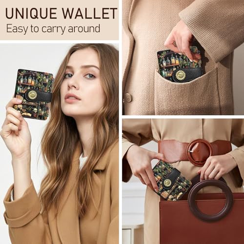 Bookshelves Skull Goth Gothic Small Rfid Women Wallet Bifold Zipper Coin Pocket PU Leather Compact Cash Credit Card Holder Travel Wallet Female Ladies Teen Girls 1 ID Window 10 Card Slots2