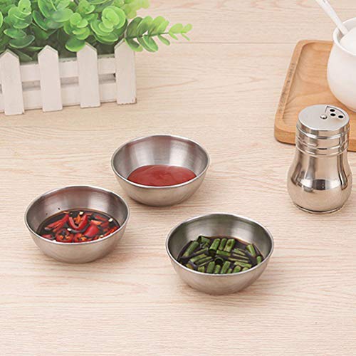 Lurrose 6 Pcs Tempero Pratos Tigelas De Molho de Aço Inoxidável Rodada Tigelas de Mergulho Aperitivo