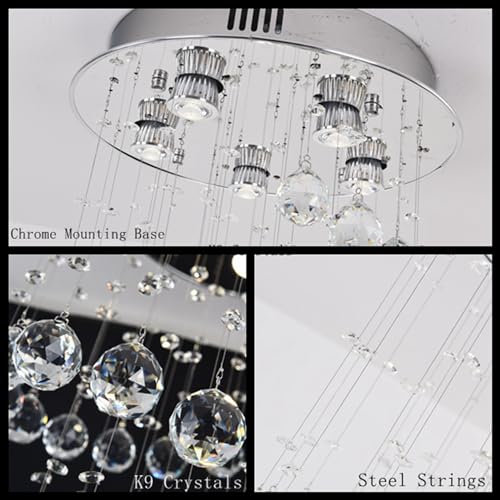 Image of K9 Crystal Chandelier, Flush Mount Ceiling Light, Modern LED Light Fixture, Dining Room Bedroom Kitchen Entryway Foyer Light of 5 Lights, Spiral Shape, 29in High