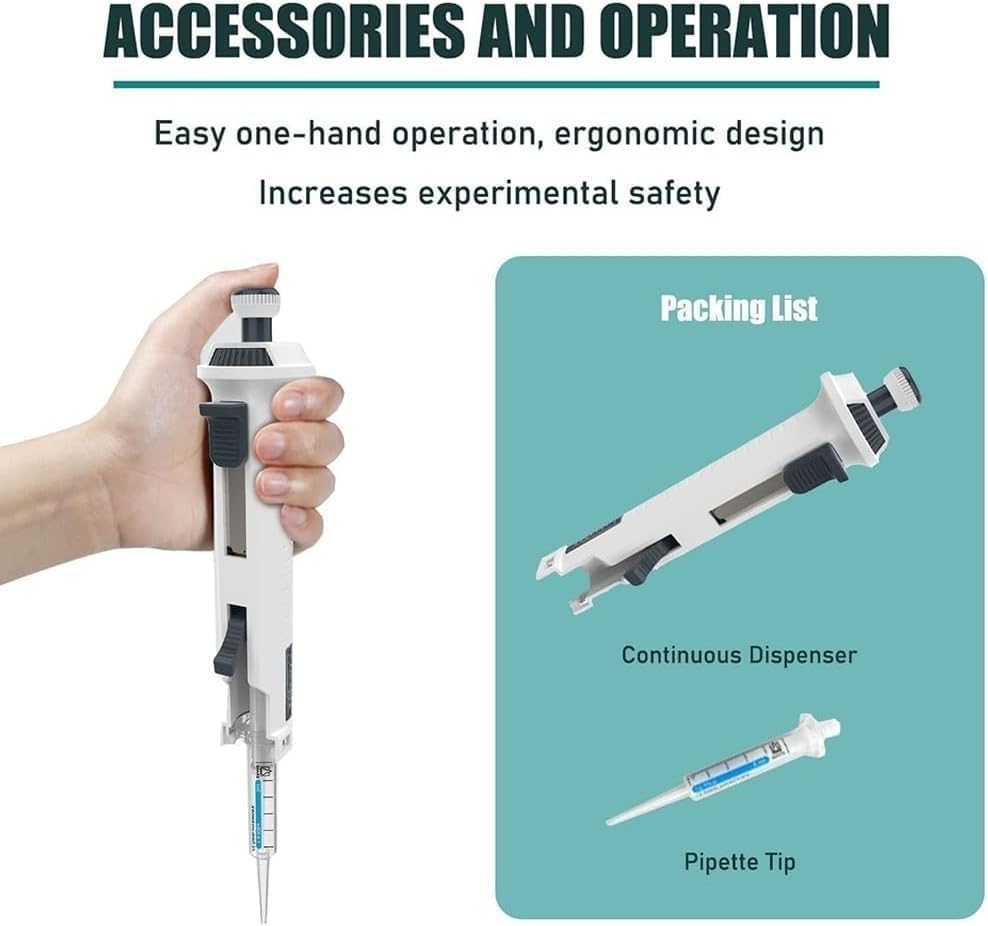 Pipetta a canale singolo da 0,5 ml-50 ml, micropipetta da laboratorio con punte per pipette da 5 ml, pipette continue passo-passo a 5 marce, per chimica, industria, ricerca scientifica