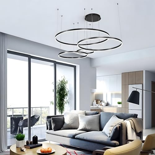 Lustre LED Moderne Intensité Variable Télécommande Plafonnier Noir - 7