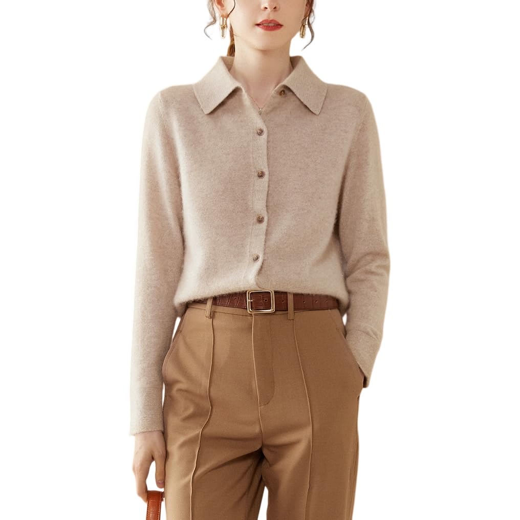 DISSA Gilet Femme Col Revers Manches Longues Cachemire Laine,SH346