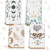 Kinlop 4 Pieces Kitchen Towels Gift Star Mushroom Moon Boho Witchy Cute Dish Towels Ultra Absorbent