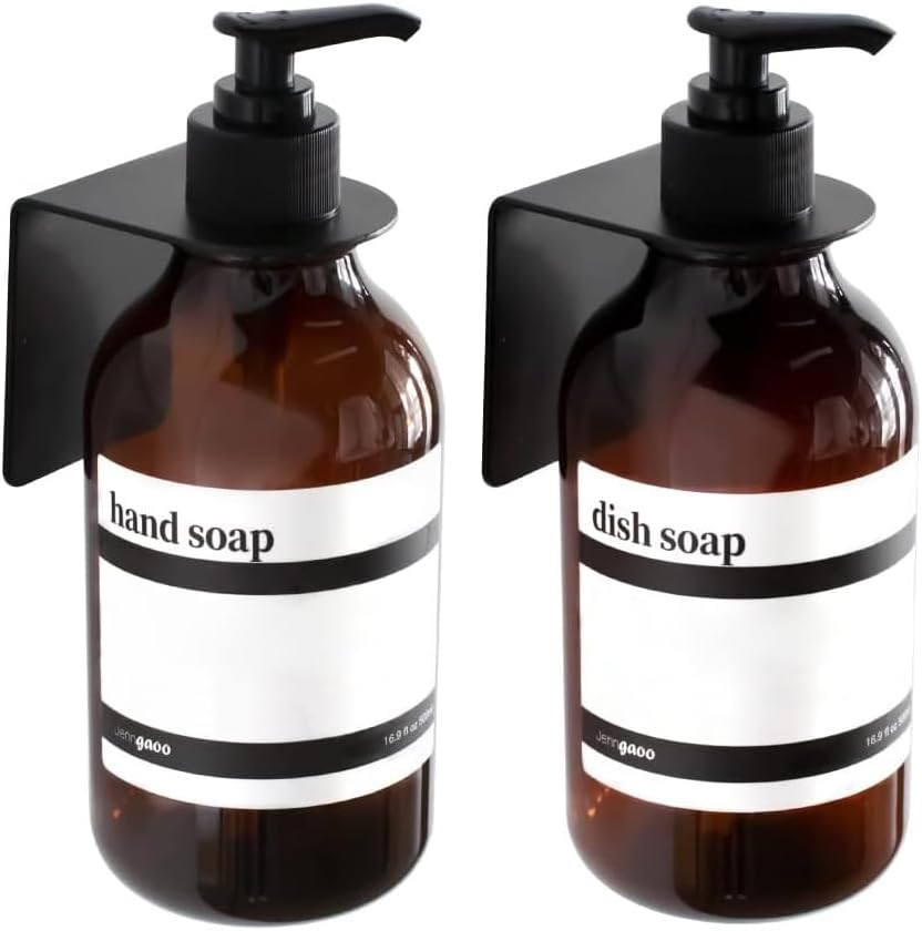 2 Bottle Hand Soap Dispenser Drill Free Wall Soap Dispenser Refillable Wall Mounted Hand Soap Bottles with Pump for Bathroom and Kitchen