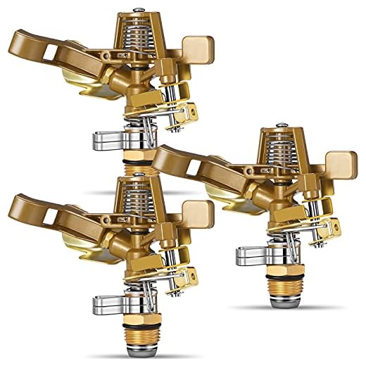 1/2 Inch Brass Impact Sprinkler Head Heavy Duty Sprinkler Head with Nozzles Adjustable 0-360 Degrees Impulse Sprinkler Head Lawn Watering Sprinkler for Yard Lawn and Grass Irrigation (3 Pieces)