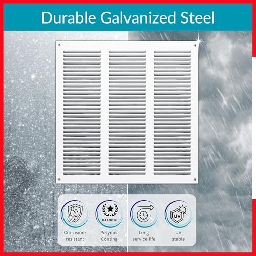 TURvent 10x10 Vent Cover (Duct Opening) - White HVAC Return Air Grille for Wall and Ceiling - Metal AC Vent Cover with Mesh - Rectangular Air Register - External Dimensions: 11.81" W x 11.81" H by TURVENT - Used condition - Image 3