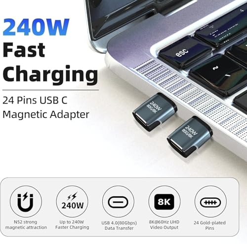 Image of Tobo Upgraded Magnetic USBC to USB C Adapter, 240W PD Fast Charging, Thunderbolt 4 Type-C 4.0 Extender, 80Gpgs, 24 Pin, for Laptop, Book Pro Air USB C Extender (TD-1555CC)