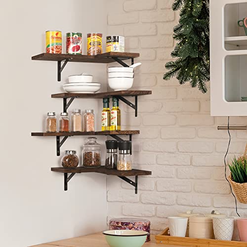 Ybing Corner Floating Shelves Wall Mounted Set Of 4 Wood Corner Wall Shelf Rustic Brown Corner Wall Storage Shelves For Wall Decor Display Shelf For Bedroom Living Room Bathroom Home Office Kitchen #TOP5