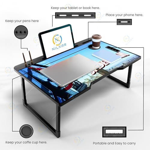 Image of Smart Multipurpose Foldable Laptop Table with Cup Holder, Study Table, Bed Table, Breakfast Table, Foldable and Portable /Ergonomic & Rounded Edges /Non-Slip Legs (SP)