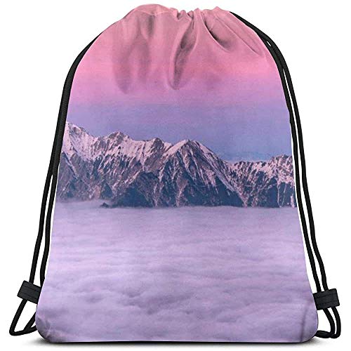 DJNGN Bolsas de Gimnasia con cordón  Nubes Rosadas  montañas  Mochila   de Gimnasio