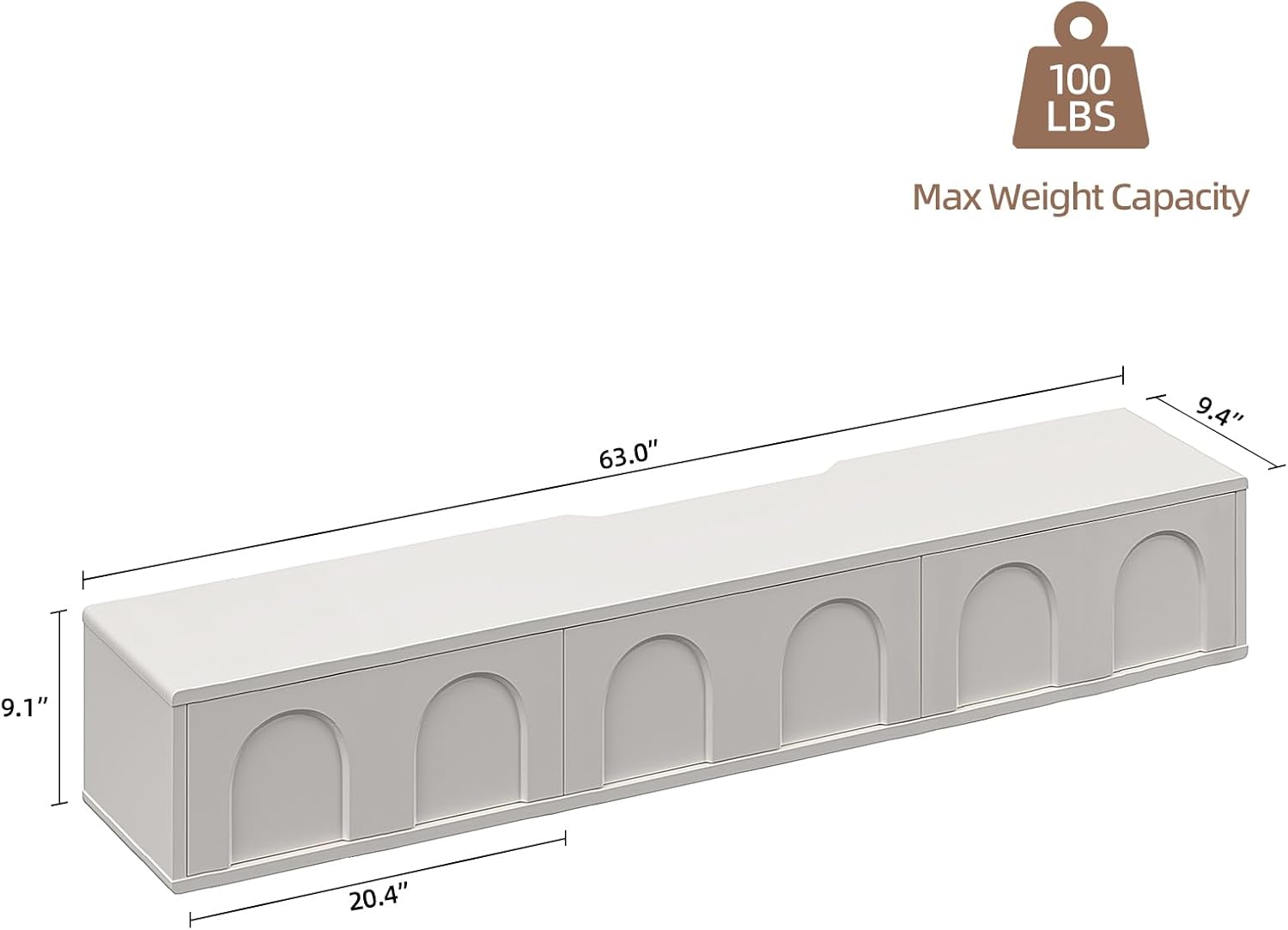 FurniNova 63'' Fully Assembled Floating TV Stand,Matte Wall Mounted TV Console Entertainment Center Floating Shelf for Under TV Media Conlole for Bedroom Living Room,Cream White - Image 2